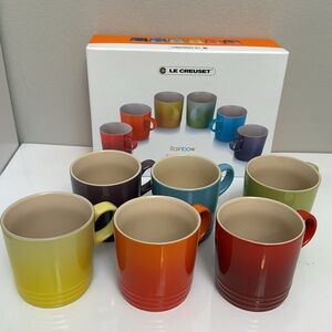 NEW Le Creuset Stoneware Rainbow Multicolor Set of 6 London Coffee Mugs 12 oz